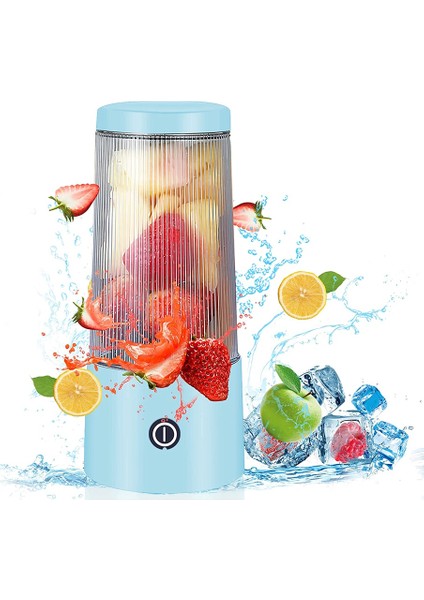 Taşınabilir Blender, Altı Uzamsal Yapıya Sahip USB Şarj Edilebilir Smoothie Mikseri, Kişisel Boyutlu Meyve Sıkacağı Bardağı (Mavi) (Yurt Dışından)