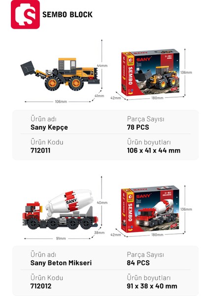 Sembo Block Sany Lisanslı 6'sı 1 Arada Mühendislik Robotu 583 Parça Yapı Blokları LEGO ile Uyumlu (712009-712014)