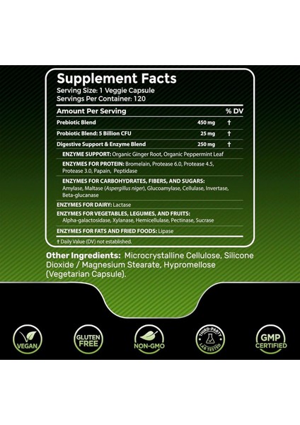 Digestive Enzymes With Probiotics And Prebiotics 450 mg 5 Billion Cfus 120 Tablet