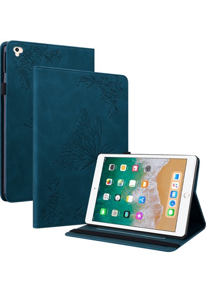 Izleme Standı iPad 9,7 INÇ(2018)/IPAD 9,7 INÇ(2017)/IPAD Air 2(Ipad 6)/ipad Air(Ipad 5)- Elastik Bantlı Çiçek Desenli Baskılı Deri Folyo Kapak (Yurt Dışından)