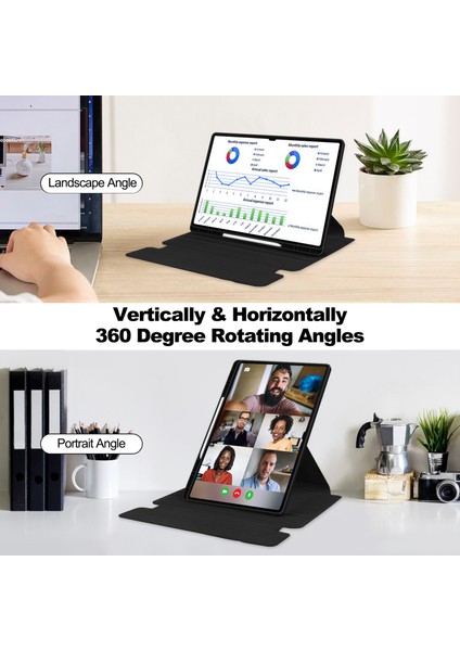 Samsung Galaxy Tab S10 Ultra Kılıf 360° Döner Stand Pu Deri+Akrilik Tablet Kılıfı (Klavyesiz)- (Yurt Dışından)