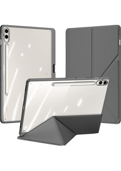 Samsung Galaxy Tab S10 Plus Kılıf Origami Standlı Deri+Pc+Tpu Şeffaf Arka Kapak-Gri (Yurt Dışından)