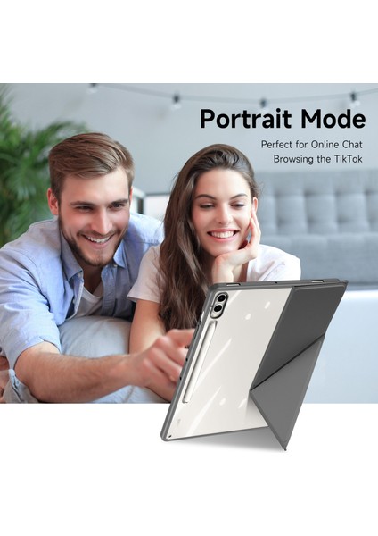 Samsung Galaxy Tab S10 Plus Kılıf Origami Standlı Deri+Pc+Tpu Şeffaf Arka Kapak-Gri (Yurt Dışından)