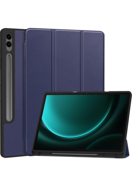 Samsung Galaxy Tab S10+KILIF Pu Deri+Tpu Üç Katlı Standlı Tablet Kılıfı Kalem Tutucu-Koyu (Yurt Dışından)