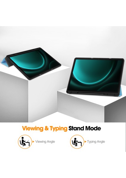 Samsung Galaxy Tab S10+KILIF Pu Deri+Tpu Üç Katlı Standlı Tablet Kılıfı Kalem Tutucu-Gök Si (Yurt Dışından)