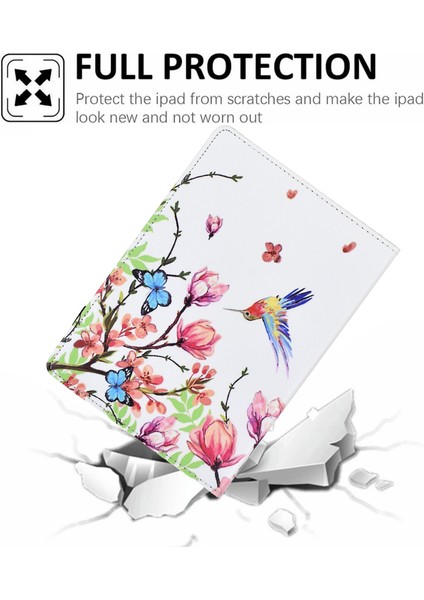 Samsung Galaxy Tab A8 10.5(2021)X205/X200 Kılıf Desen Baskı Tablet Kapak Darbeye Dayanıklı Deri Kart Tutucu Standı Kılıf-Çiçekler ve Kuşlar (Yurt Dışından)