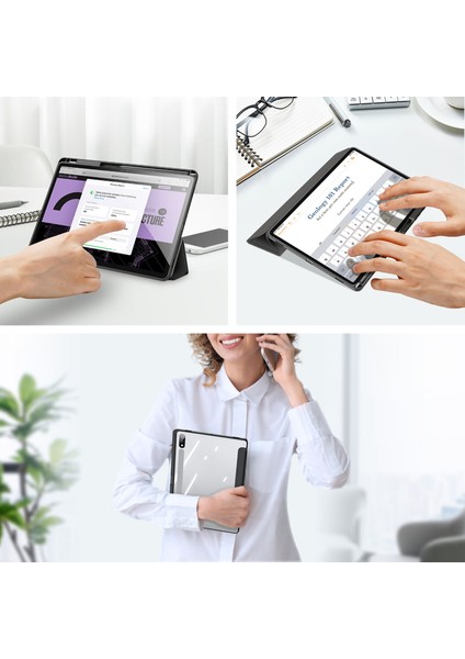 Samsung Galaxy Tab S10 Plus Kılıf Pu Deri Üç Katlı Standlı Tablet Kapağı- (Yurt Dışından)
