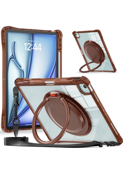 iPad Air 13(2024)/IPAD Pro 12.9(2022)/(2021)/(2020)/(2018)OMUZ Askılı Kılıf Kickstand Pc+Tpu+Akrilik Tablet Kılıfı-Çikolata Rengi (Yurt Dışından)