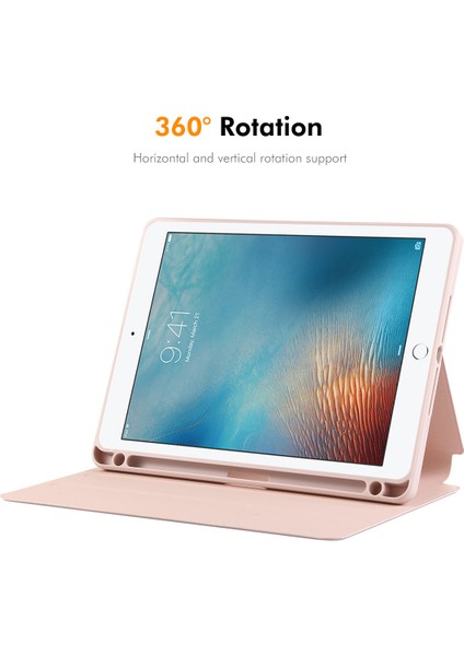 iPad AIR(2013)/IPAD 9.7-INÇ(2018)/IPAD 9.7-INÇ(2017)/IPAD Air 2 Hat Prınce Stand Kılıfı Tpu+Pu Otomatik Uyandırma/uyku 360 Derece Dönebn Tablet Kılıfı-Bej (Yurt Dışından)