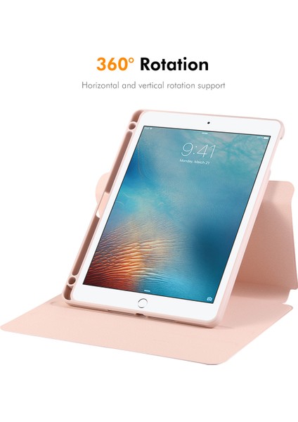 iPad AIR(2013)/IPAD 9.7-INÇ(2018)/IPAD 9.7-INÇ(2017)/IPAD Air 2 Hat Prınce Stand Kılıfı Tpu+Pu Otomatik Uyandırma/uyku 360 Derece Dönebn Tablet Kılıfı-Bej (Yurt Dışından)