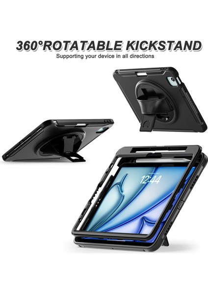iPad Air 11(2024)/AIR(2022)/(2020)/IPAD Pro 11(2022)/(2021)/(2020)/(2018)DÖNER Kickstand Pc+Tpu El Kayışlı Tablet Kılıfı- (Yurt Dışından)