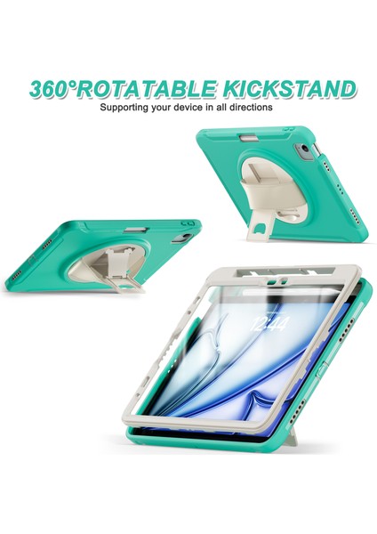 iPad Air 11(2024)/AIR(2022)/(2020)/IPAD Pro 11(2022)/(2021)/(2020)/(2018)DÖNER Kickstand Pc+Tpu El Kayışı Tablet Kılıfı-Cyan (Yurt Dışından)