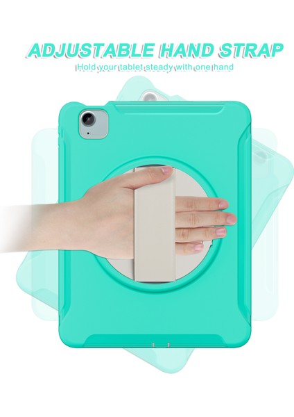 iPad Air 11(2024)/AIR(2022)/(2020)/IPAD Pro 11(2022)/(2021)/(2020)/(2018)DÖNER Kickstand Pc+Tpu El Kayışı Tablet Kılıfı-Cyan (Yurt Dışından)