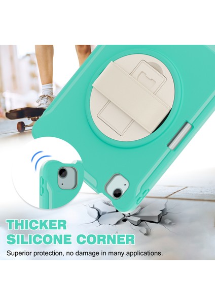 iPad Air 11(2024)/AIR(2022)/(2020)/IPAD Pro 11(2022)/(2021)/(2020)/(2018)DÖNER Kickstand Pc+Tpu El Kayışı Tablet Kılıfı-Cyan (Yurt Dışından)