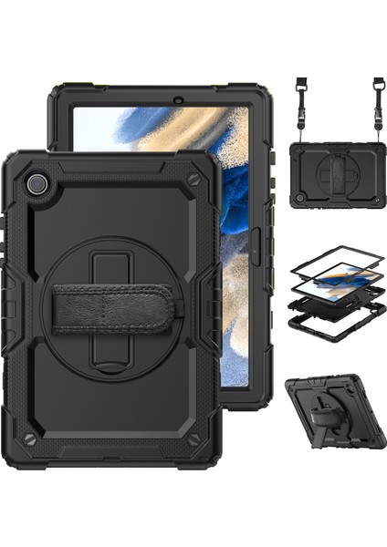 Samsung Galaxy Tab A8 10.5(2021)/(2022)WI-FI SM-X200/LTE SM-X205 Sert Pc Yumuşak Silikon Kılıf, Pet Ekran Koruyuculu Döner Kickstand Darbeye Dayanıklı Kapak, El/omuz Askılı-/ (Yurt Dışından)