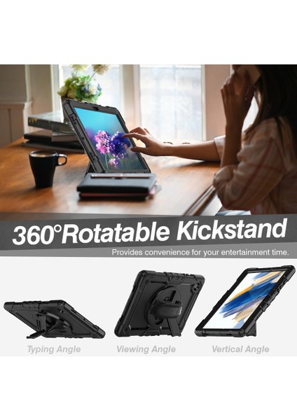 Samsung Galaxy Tab A8 10.5(2021)/(2022)WI-FI SM-X200/LTE SM-X205 Sert Pc Yumuşak Silikon Kılıf, Pet Ekran Koruyuculu Döner Kickstand Darbeye Dayanıklı Kapak, El/omuz Askılı-/ (Yurt Dışından)