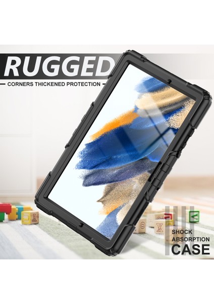 Samsung Galaxy Tab A8 10.5(2021)/(2022)WI-FI SM-X200/LTE SM-X205 Sert Pc Yumuşak Silikon Kılıf, Pet Ekran Koruyuculu Döner Kickstand Darbeye Dayanıklı Kapak, El/omuz Askılı-/ (Yurt Dışından)
