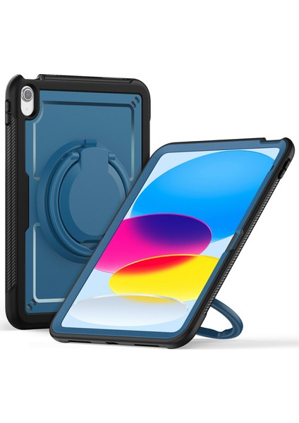iPad 10.9(2022)CASE Pc+Tpu Kickstand Tablet Kılıfı, Kalem Tutuculu, Omuz Askılı-Lacivert (Yurt Dışından)