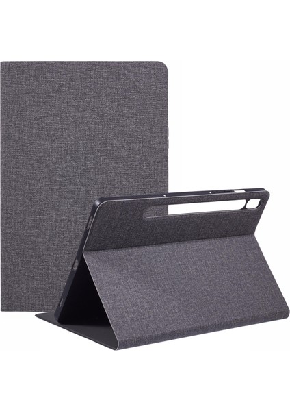 Samsung Galaxy Tab S9 X710,X716B,X718U/TAB S9 Fe Kılıf Kumaş Doku Deri Tablet Kapak-Gri (Yurt Dışından)