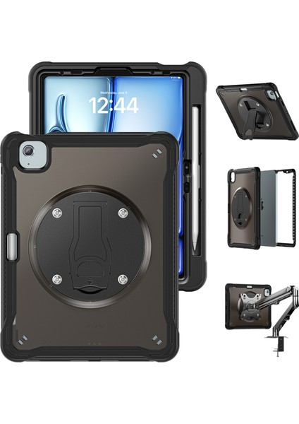 iPad Air 11(2024)/AIR(2022)/(2020)/IPAD Pro 11(2022)/(2021)/(2020)/(2018)CASE Kickstand Pc+Silikon+Tpu Tablet Kılıfı-Şeffaf (Yurt Dışından)