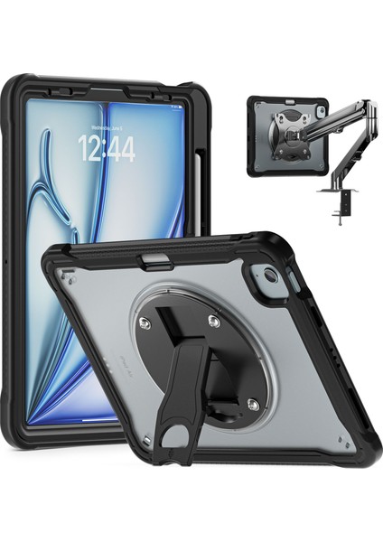 iPad Air 11(2024)/AIR(2022)/(2020)/IPAD Pro 11(2022)/(2021)/(2020)/(2018)CASE Kickstand Pc+Silikon+Tpu Tablet Kapağı-Şeffaf (Yurt Dışından)