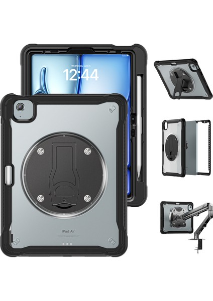 iPad Air 11(2024)/AIR(2022)/(2020)/IPAD Pro 11(2022)/(2021)/(2020)/(2018)CASE Kickstand Pc+Silikon+Tpu Tablet Kapağı-Şeffaf (Yurt Dışından)