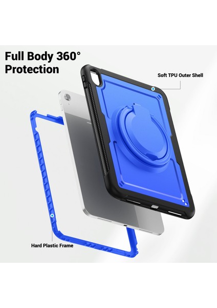 iPad 10.9(2022)CASE Pc+Tpu Kickstand Tablet Kılıfı, Kalem Tutuculu, Omuz Askılı-Koyu (Yurt Dışından)