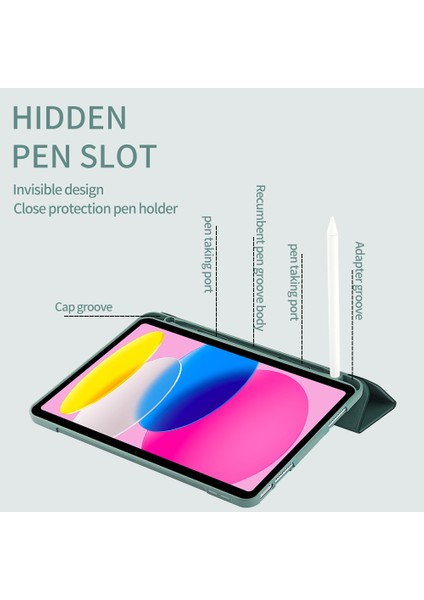 iPad 10.9(2022)DROP-PROOF Üç Katlı Tablet Kılıfı Standı Mikrofiber Deri+Tpu+Silikon Tablet Kılıfı- (Yurt Dışından)