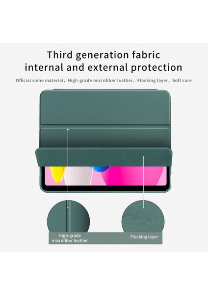 iPad 10.9(2022)DROP-PROOF Üç Katlı Tablet Kılıfı Standı Mikrofiber Deri+Tpu+Silikon Tablet Kılıfı- (Yurt Dışından)