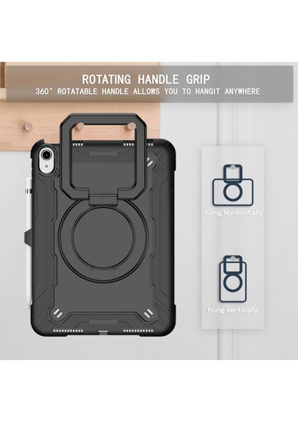 iPad 10.9(2022) Koruyucu Kılıf Kalem Tutuculu Silikon Pc Tablet Kılıfı Döner Saplı Omuz Askılı Kickstand Kapağı- (Yurt Dışından)