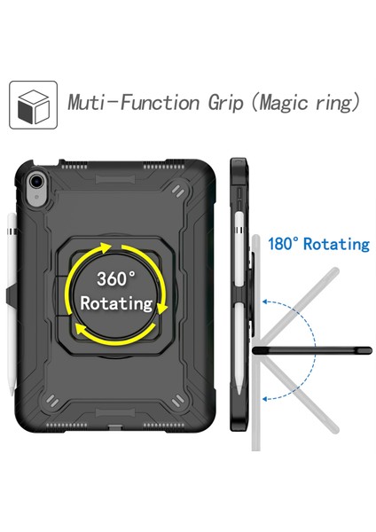 iPad 10.9(2022) Koruyucu Kılıf Kalem Tutuculu Silikon Pc Tablet Kılıfı Döner Saplı Omuz Askılı Kickstand Kapağı- (Yurt Dışından)