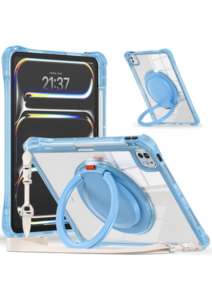 iPad Pro 11(2024) Kılıf Omuz Askılı Döner Kickstand Pc+Tpu+Akrilik Tablet Kılıfı-Bebek Si (Yurt Dışından)