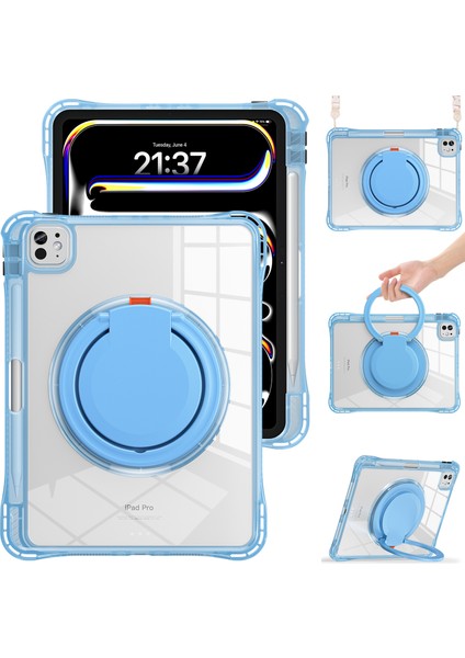 iPad Pro 11(2024) Kılıf Omuz Askılı Döner Kickstand Pc+Tpu+Akrilik Tablet Kılıfı-Bebek Si (Yurt Dışından)