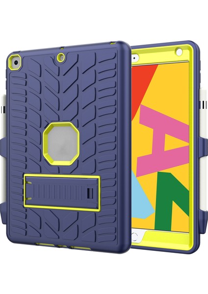Düşmeye Dayanıklı Kickstand Tasarımı Soğuk Lastik Yüzeyli Pc+Silikon Hibrit Tablet Kılıfı iPad 10.2(2021)/(2020)/(2019)-LACIVERT/LIMON (Yurt Dışından)