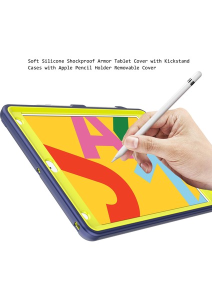Düşmeye Dayanıklı Kickstand Tasarımı Soğuk Lastik Yüzeyli Pc+Silikon Hibrit Tablet Kılıfı iPad 10.2(2021)/(2020)/(2019)-LACIVERT/LIMON (Yurt Dışından)