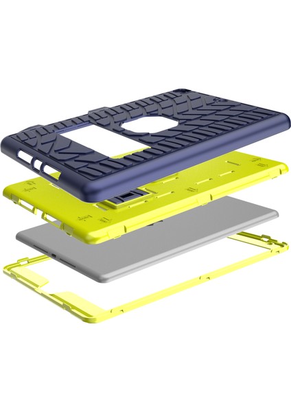 Düşmeye Dayanıklı Kickstand Tasarımı Soğuk Lastik Yüzeyli Pc+Silikon Hibrit Tablet Kılıfı iPad 10.2(2021)/(2020)/(2019)-LACIVERT/LIMON (Yurt Dışından)