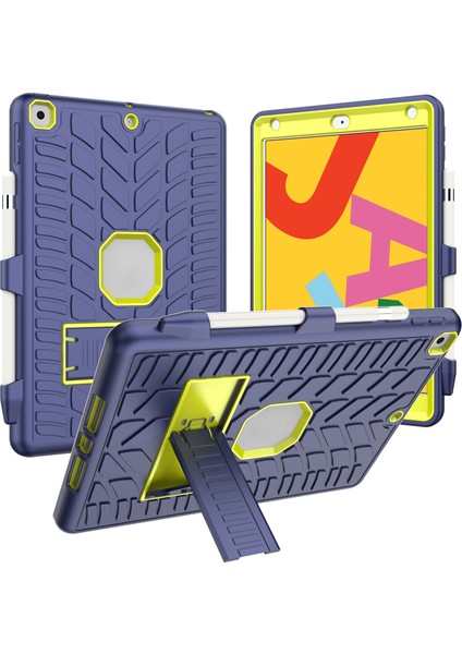 Düşmeye Dayanıklı Kickstand Tasarımı Soğuk Lastik Yüzeyli Pc+Silikon Hibrit Tablet Kılıfı iPad 10.2(2021)/(2020)/(2019)-LACIVERT/LIMON (Yurt Dışından)
