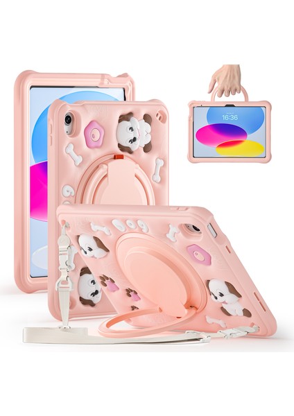 iPad 10.9(2022) Omuz Askılı Kılıf Sevimli Köpek Kickstand Pc+Silikon+Tpu Tablet Kılıfı (Yurt Dışından)
