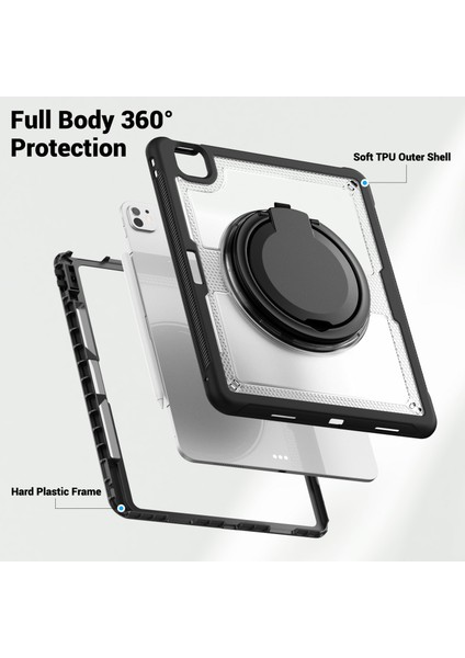 iPad Pro 13(2024) Omuz Askılı Kılıf Kickstand Pc+Tpu Tablet Kılıfı-Şeffaf (Yurt Dışından)