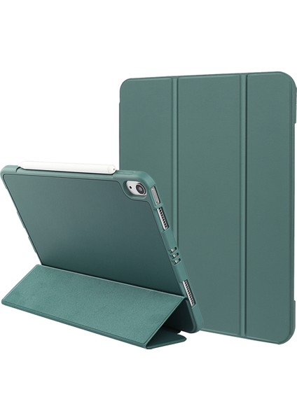 iPad Air 11(2024)/AIR(2020)/AIR(2022)-KOYU Mikrofiber Deri+Tpu+Silikon Üç Katlı Standlı Tablet Kılıfı (Yurt Dışından)