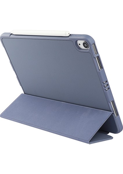 iPad Air 11(2024)/AIR(2020)/AIR(2022)- Mikrofiber Deri+Tpu+Silikon Üç Katlı Standlı Tablet Kılıfı (Yurt Dışından)