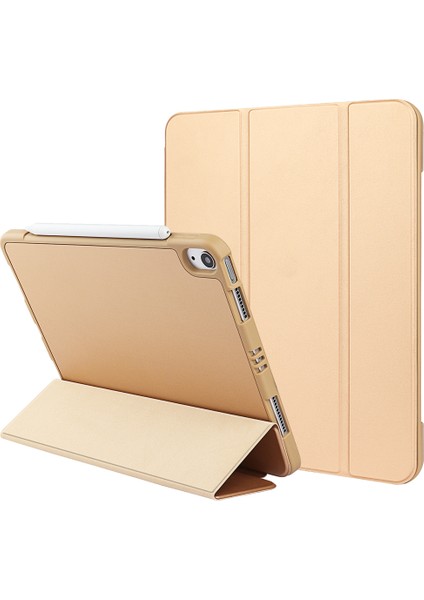 iPad Air 11(2024)/AIR(2020)/AIR(2022)-AÇIK Sarı Mikrofiber Deri+Tpu+Silikon Üç Katlı Standlı Tablet Kılıfı (Yurt Dışından)