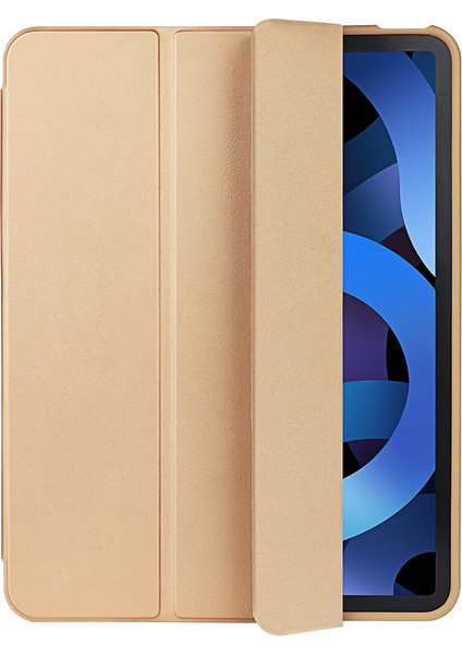 iPad Air 11(2024)/AIR(2020)/AIR(2022)-AÇIK Sarı Mikrofiber Deri+Tpu+Silikon Üç Katlı Standlı Tablet Kılıfı (Yurt Dışından)