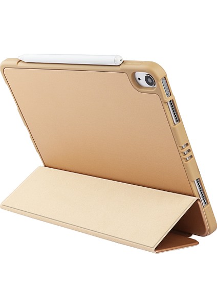 iPad Air 11(2024)/AIR(2020)/AIR(2022)-AÇIK Sarı Mikrofiber Deri+Tpu+Silikon Üç Katlı Standlı Tablet Kılıfı (Yurt Dışından)