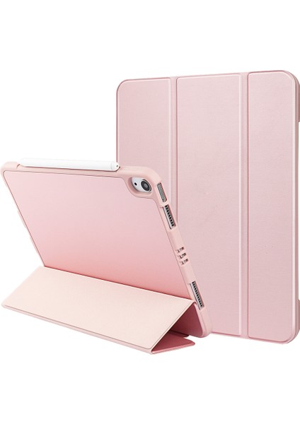 iPad Air 11(2024)/AIR(2020)/AIR(2022)- Mikrofiber Deri+Tpu+Silikon Üç Katlı Standlı Tablet Kılıfı (Yurt Dışından)