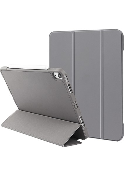 iPad Air 11(2024)/AIR(2020)/AIR(2022)-GRI Mikrofiber Deri+Tpu+Silikon Üç Katlı Standlı Tablet Kılıfı (Yurt Dışından)