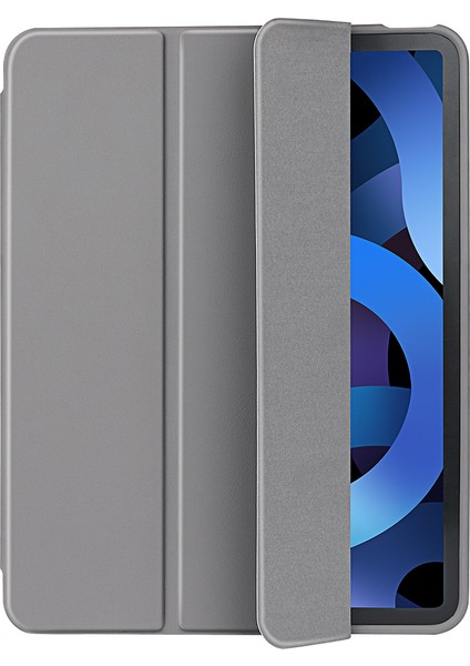 iPad Air 11(2024)/AIR(2020)/AIR(2022)-GRI Mikrofiber Deri+Tpu+Silikon Üç Katlı Standlı Tablet Kılıfı (Yurt Dışından)