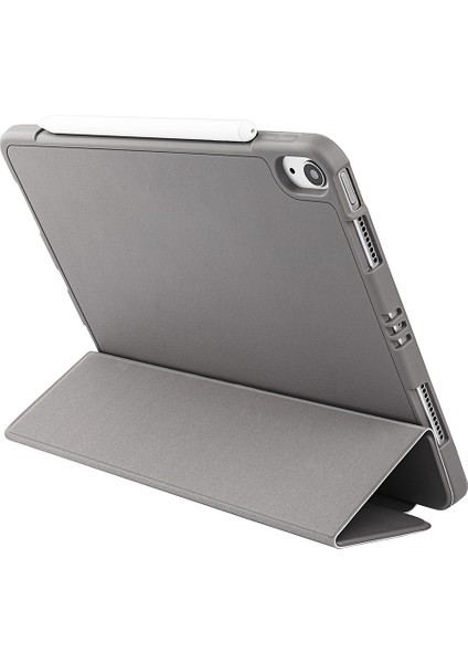 iPad Air 11(2024)/AIR(2020)/AIR(2022)-GRI Mikrofiber Deri+Tpu+Silikon Üç Katlı Standlı Tablet Kılıfı (Yurt Dışından)