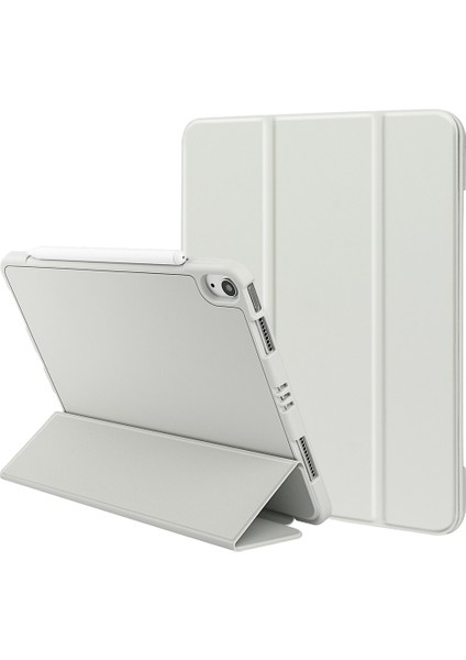 iPad Air 11(2024)/AIR(2020)/AIR(2022)- Mikrofiber Deri+Tpu+Silikon Üç Katlı Standlı Tablet Kılıfı (Yurt Dışından)