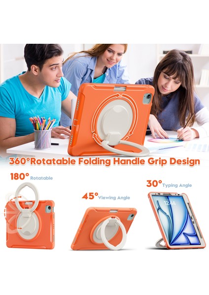 iPad Air 11(2024)/AIR(2022)/(2020)/IPAD Pro 11(2022)/(2021)/(2020)/(2018)CASE Kickstand Pc+Tpu Kalem Yuvalı Kapak-Mercan (Yurt Dışından)